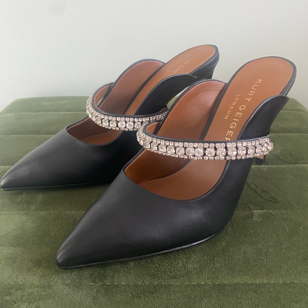 Kurt Geiger Duke Black Crystal Strap Mules